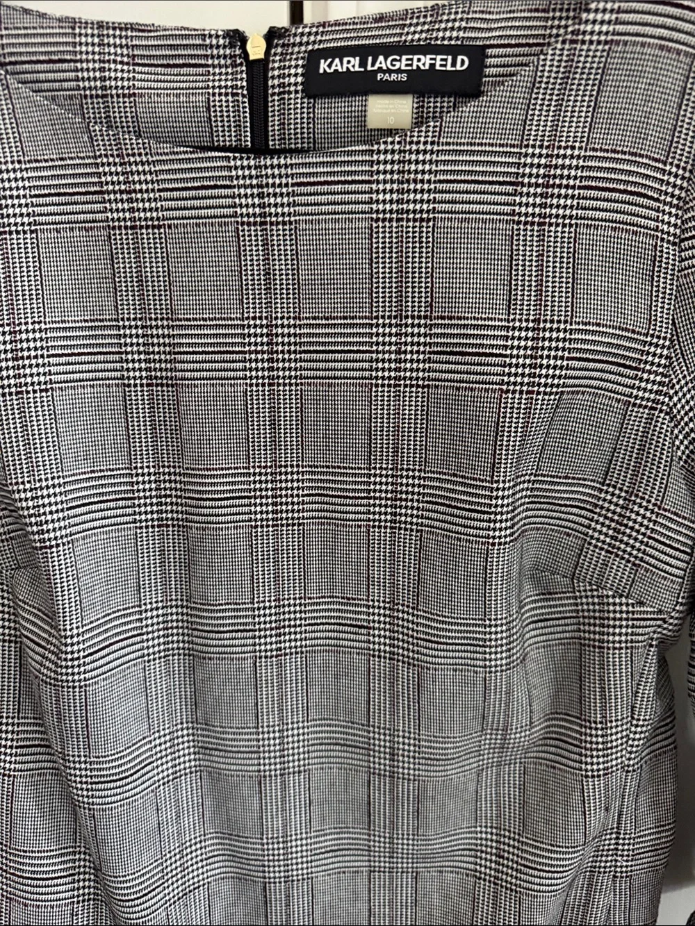 Karl Lagerfeld Black and Gray Plaid Midi Dress size 10 NWT
